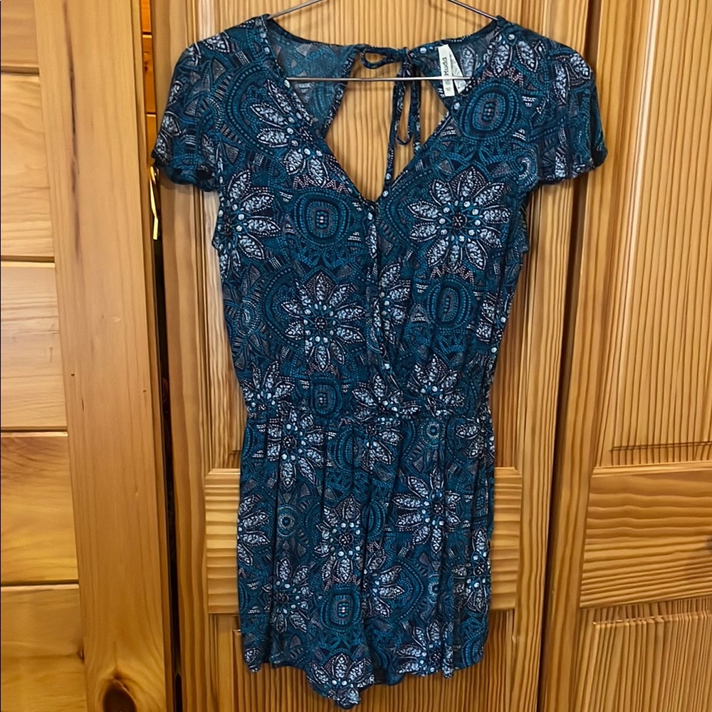 Floral Patterned Teal Romper